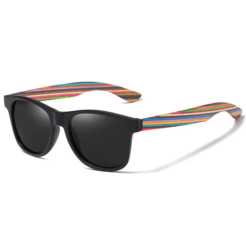 No Rice Nail Sand Black Color Wood Eco-friendly Polarized Sunglasses - Grey Flakes