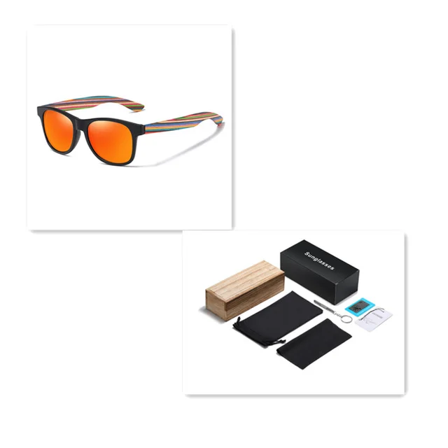 No Rice Nail Sand Black Color Wood Eco friendly Polarized Sunglasses Red Slice Set - Shop at LoveMi