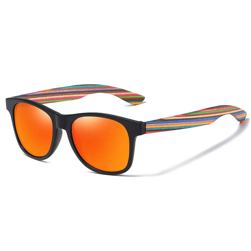 No Rice Nail Sand Black Color Wood Eco-friendly Polarized Sunglasses - Red Slice