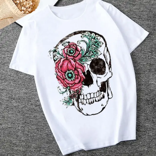 New Fashion Women's Clothing T shirt Short Sleeve Cartoon Skull Print 3012 1 - Shop at LoveMi