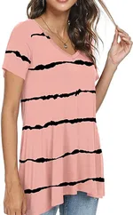 Women's Summer Casual V-Neck Loose Short Sleeve Top T-Shirt - 12Color