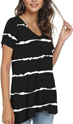 Women's Summer Casual V-Neck Loose Short Sleeve Top T-Shirt - 1Color-M