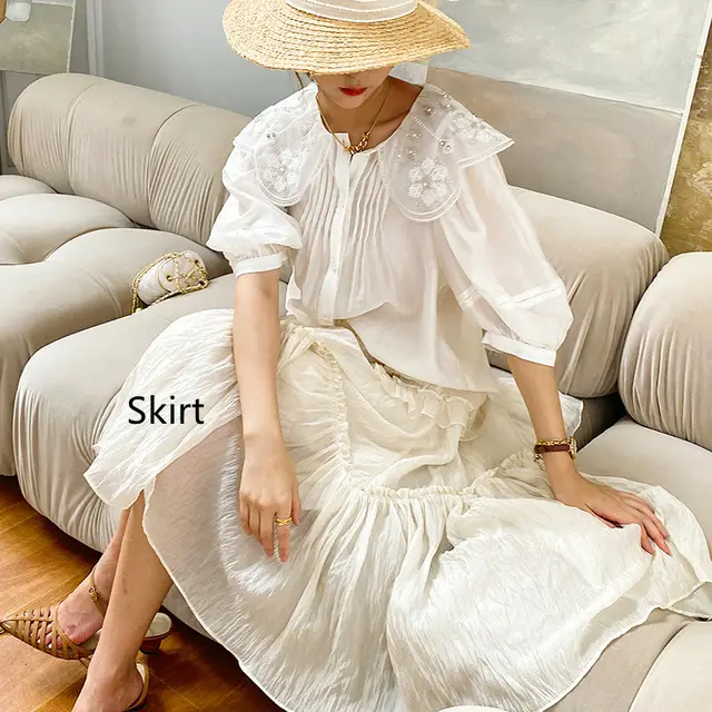 Women's French Doll Collar Tencel Shirt White - Shop at LoveMi