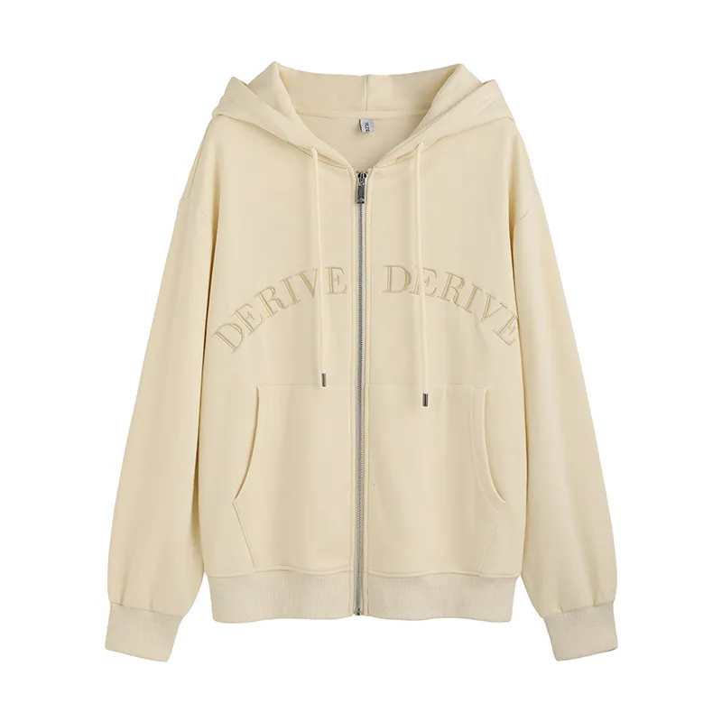 Women's Fashion Loose Cotton Korean Letter Embroidered Coat Apricot - Shop at LoveMi