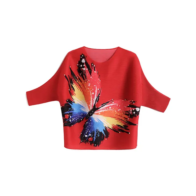 Women's Summer Butterfly Print Top Casual Loose T Shirt Red - Shop at LoveMi