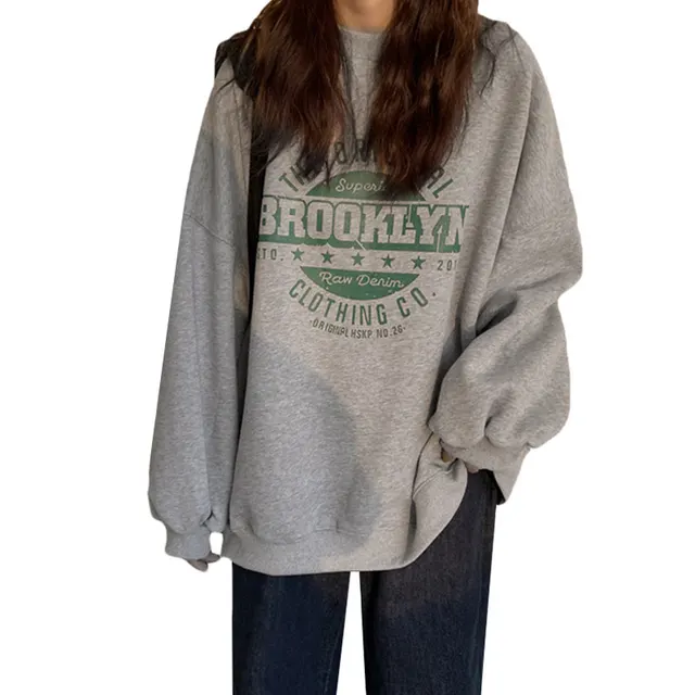 Women's Round Neck Loose Sweater Grey - Shop at LoveMi