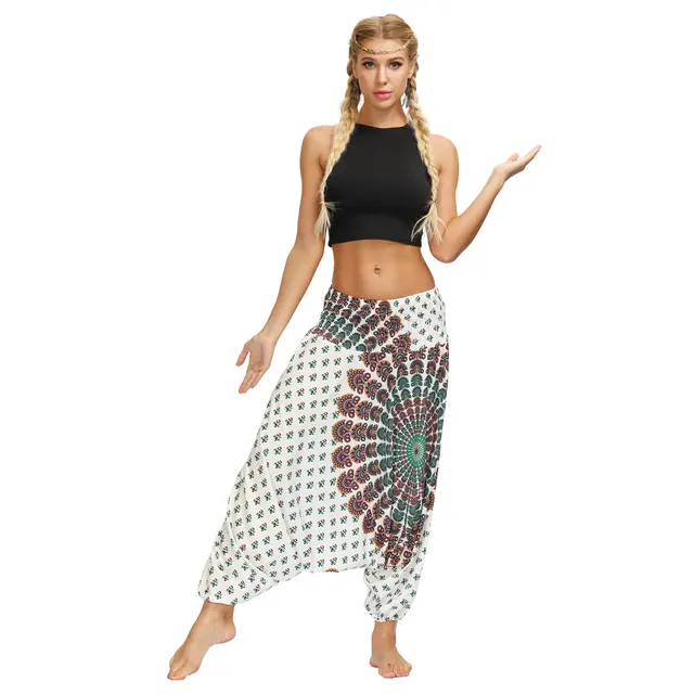 Boho Digital Print Fashion Women Yoga High Waist Wide Leg Bloomers Style1 - Shop at LoveMi