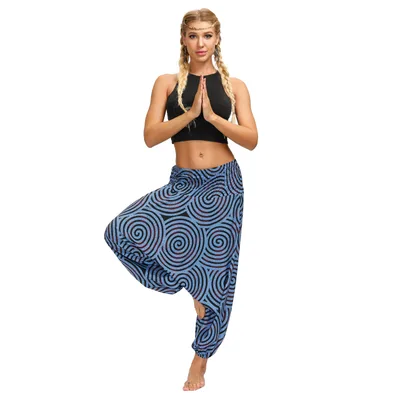 Boho Digital Print Fashion Women Yoga High Waist Wide Leg Bloomers Style5 - Shop at LoveMi