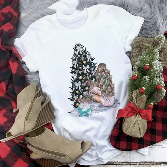 Christmas Print Girlfriends Red T Shirt 17111White - Shop at LoveMi
