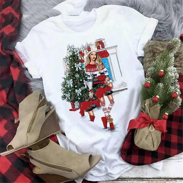 Christmas Print Girlfriends Red T Shirt 18659White - Shop at LoveMi