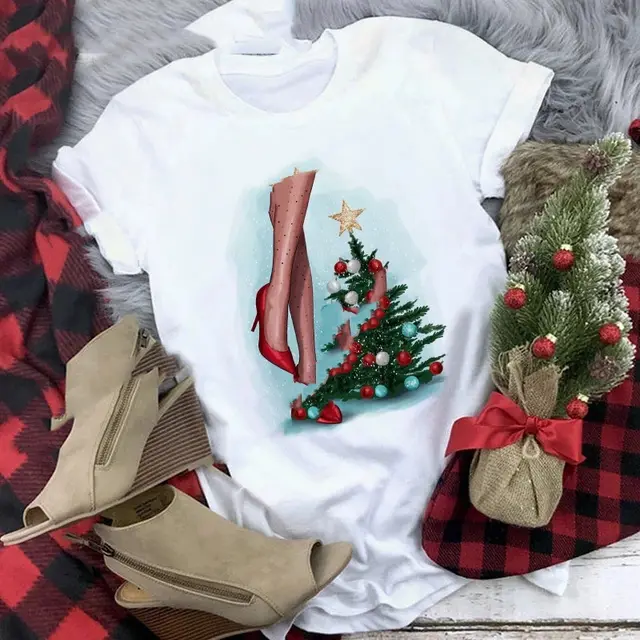Christmas Print Girlfriends Red T Shirt 21156White - Shop at LoveMi