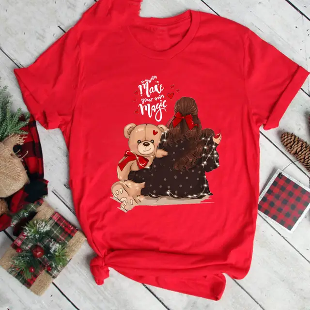 Christmas Print Girlfriends Red T Shirt 32811Red - Shop at LoveMi