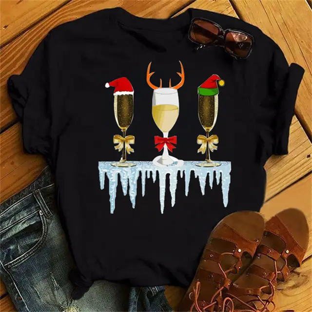 Christmas Wine Glasses Men And Women Couple Red T shirt 32665Black - Shop at LoveMi
