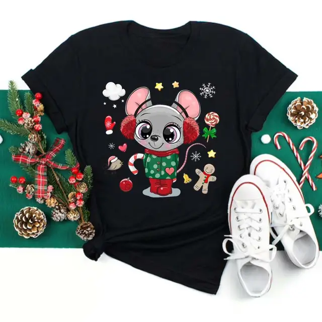 Christmas Penguin Owl Print Women's Black T Shirt C3 - Shop at LoveMi