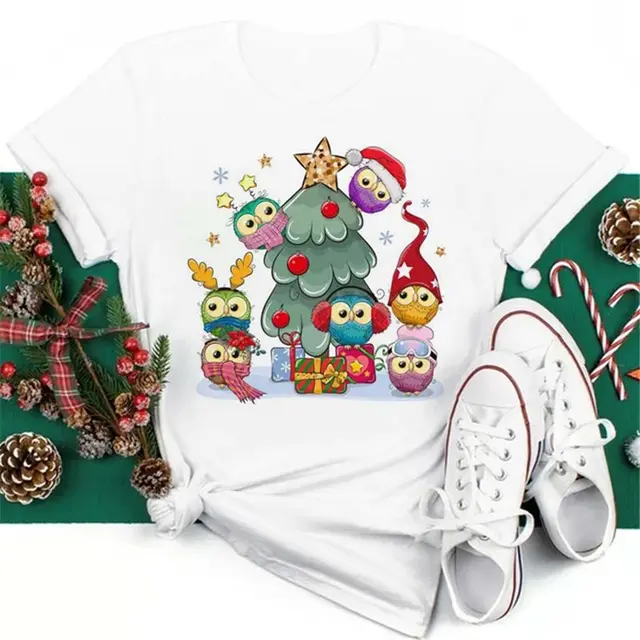 Christmas Penguin Owl Print Women's Black T Shirt C6 - Shop at LoveMi