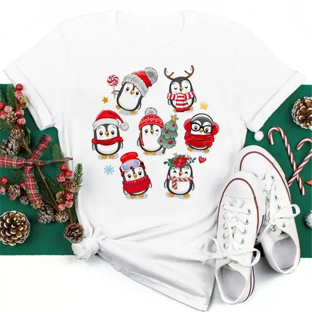 Christmas Penguin Owl Print Women's Black T Shirt C7 - Shop at LoveMi