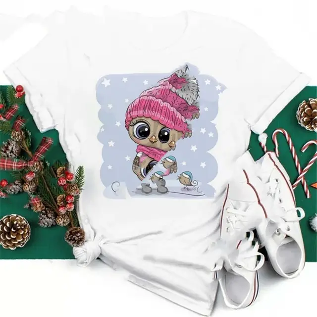 Christmas Penguin Owl Print Women's Black T Shirt C23 - Shop at LoveMi