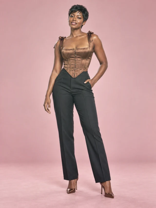Satin Tunic Sexy Strap Slim Fit Cropped Fishbone Corset Brown - Shop at LoveMi