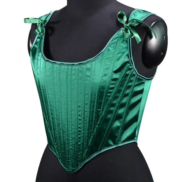 Satin Tunic Sexy Strap Slim Fit Cropped Fishbone Corset Green - Shop at LoveMi