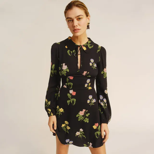 French Vintage Print Long Sleeve Dress Black - Shop at LoveMi