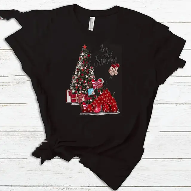 Christmas Santa Elk T Shirt Couple Short Sleeve Black1002 - Shop at LoveMi