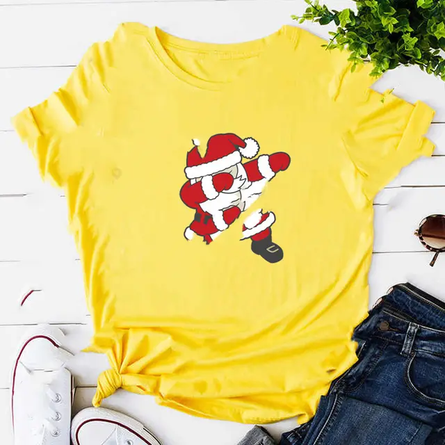 Christmas Santa Elk T Shirt Couple Short Sleeve Yellow1001 - Shop at LoveMi