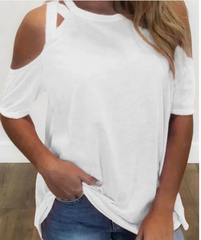 New Summer European And American White T shirt Loose Solid Color Loose European And American T shirt Off shoulder Short Sleeve White - Shop at LoveMi