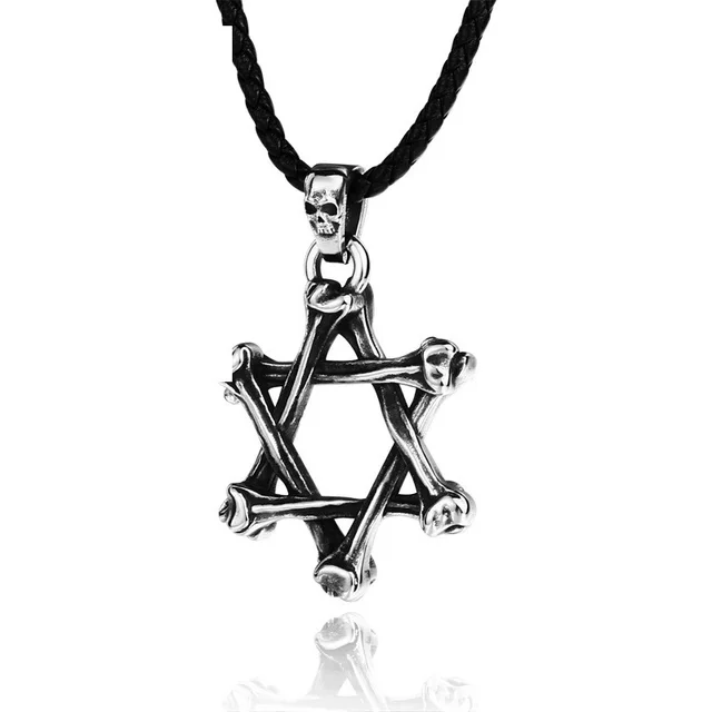 Hip Hop Stainless Steel Hexagram Bone Pendant Necklace Accessories Skull Pendant - Shop at LoveMi