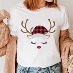 Christmas Red Plaid Leopard Short Sleeves - 18657White