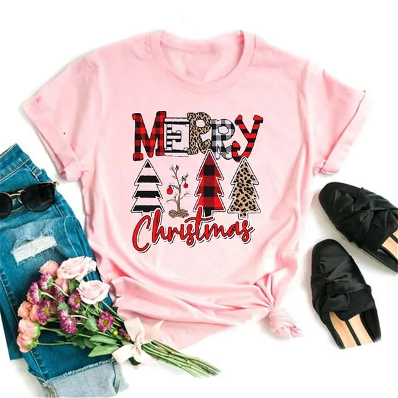 Christmas Red Plaid Leopard Short Sleeves - 33404Powder