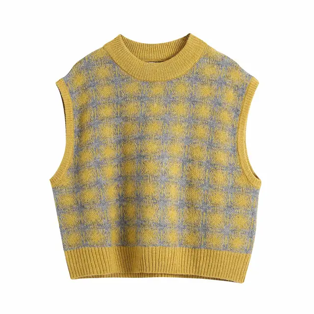 Women's Jacquard Short Bottoming Vest Yellow - Shop at LoveMi