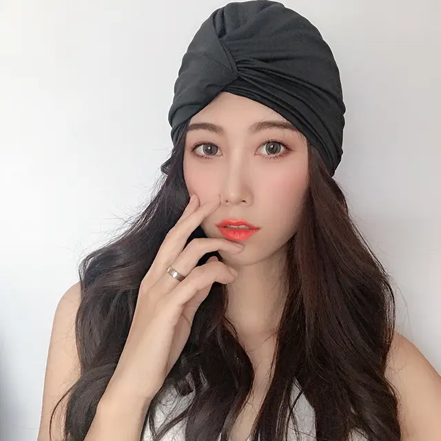 Ladies Ins Solid Color Comfortable Swimming Hat For Hot Springs Black - Shop at LoveMi