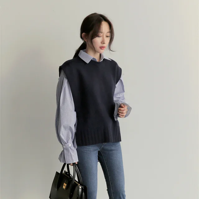 Autumn Women's Fashion Casual Chic Style Vest Shirt Two piece Suit 2Pcs Set - Shop at LoveMi