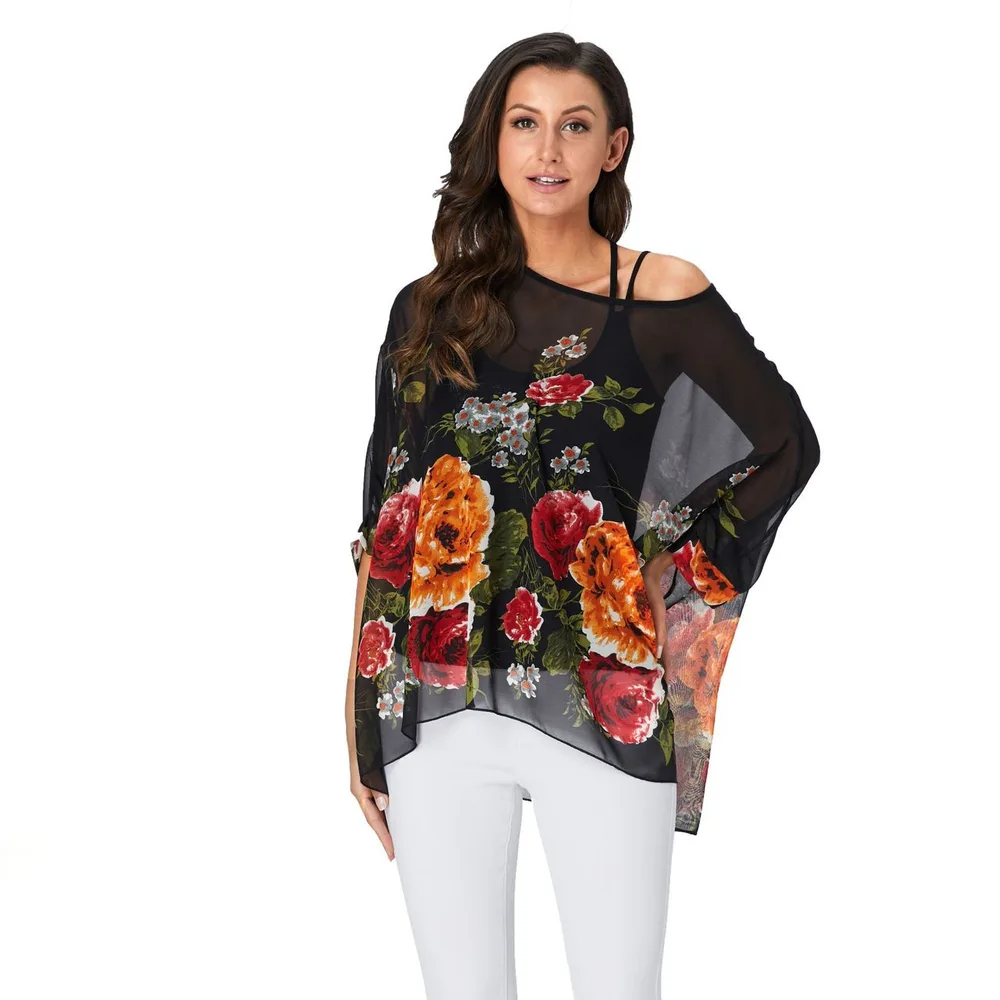 Women's Bohemian Chiffon Shirt Beach Resort Sunscreen Photo Color Xl - Shop at LoveMi