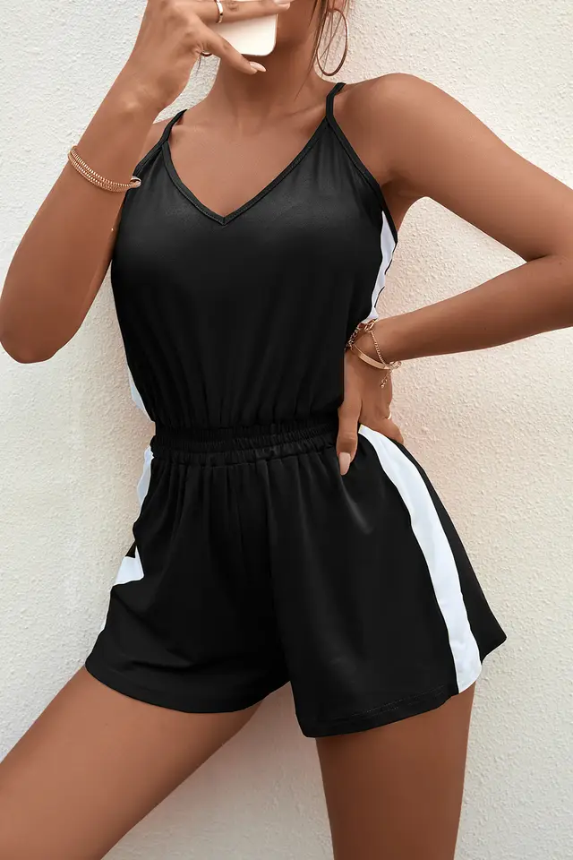 Summer New Women's V neck Halter Jumpsuit Black - Shop at LoveMi