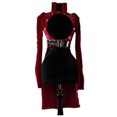 Long Sleeve Velvet Studded Cutout Tuxedo Dress Red - Shop at LoveMi