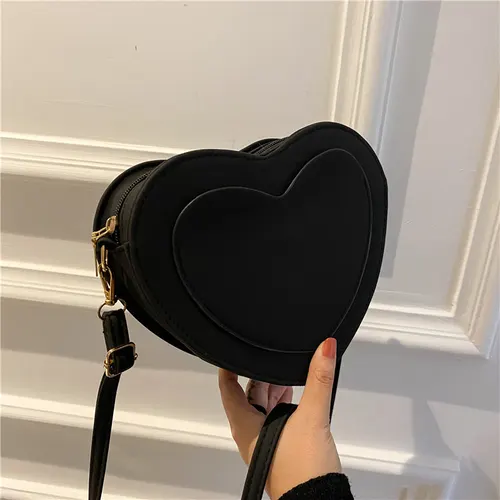 Women's Bag Western Style Leisure Fashion Heart Bag Girl Crossbody Shoulder Black - Shop at LoveMi