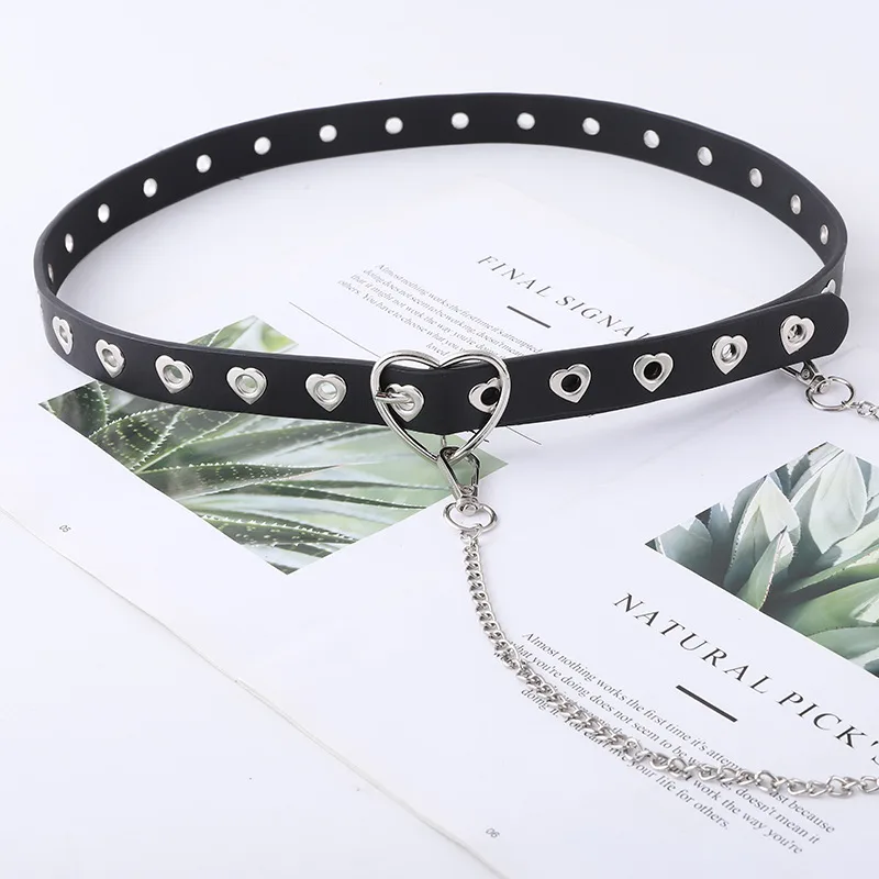 Punk Heart Eyelet Buckle Cutout Decoration Ladies Belt Black - Shop at LoveMi