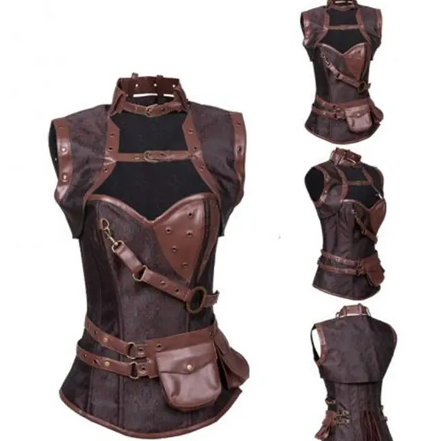 Ladies Fashion Retro Gothic PU Slim Fit Belly Sexy Corset Brown - Shop at LoveMi