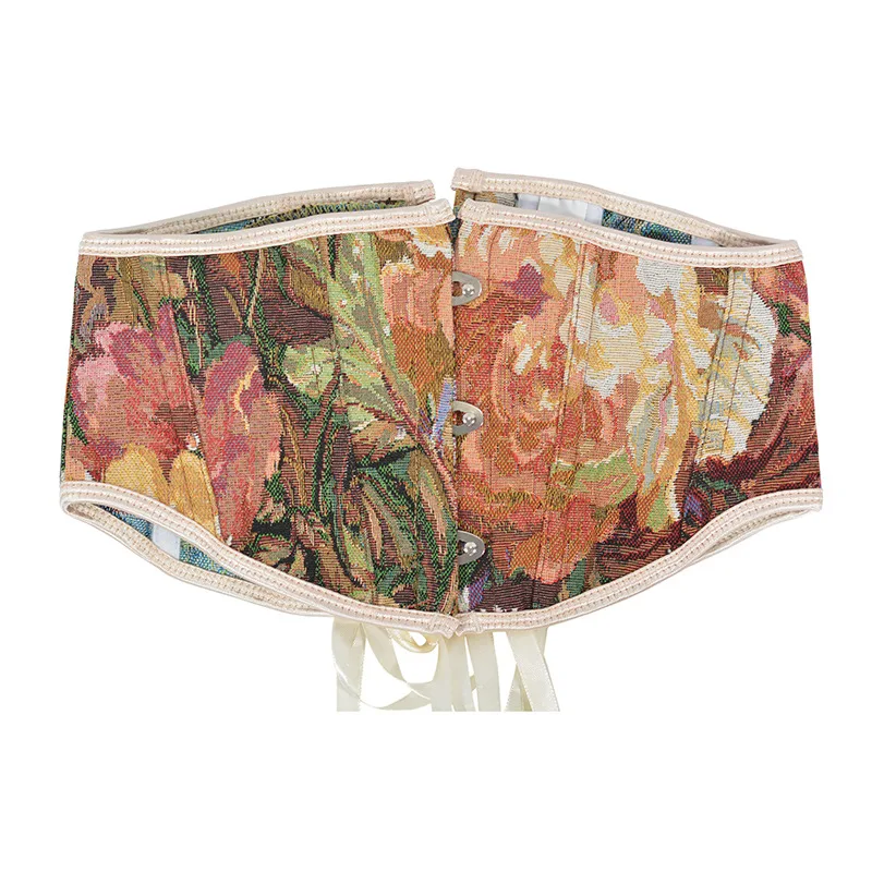 Women's New Oil Painting Rich Peony Flower Short Lolita Girdle Corset Red - Shop at LoveMi