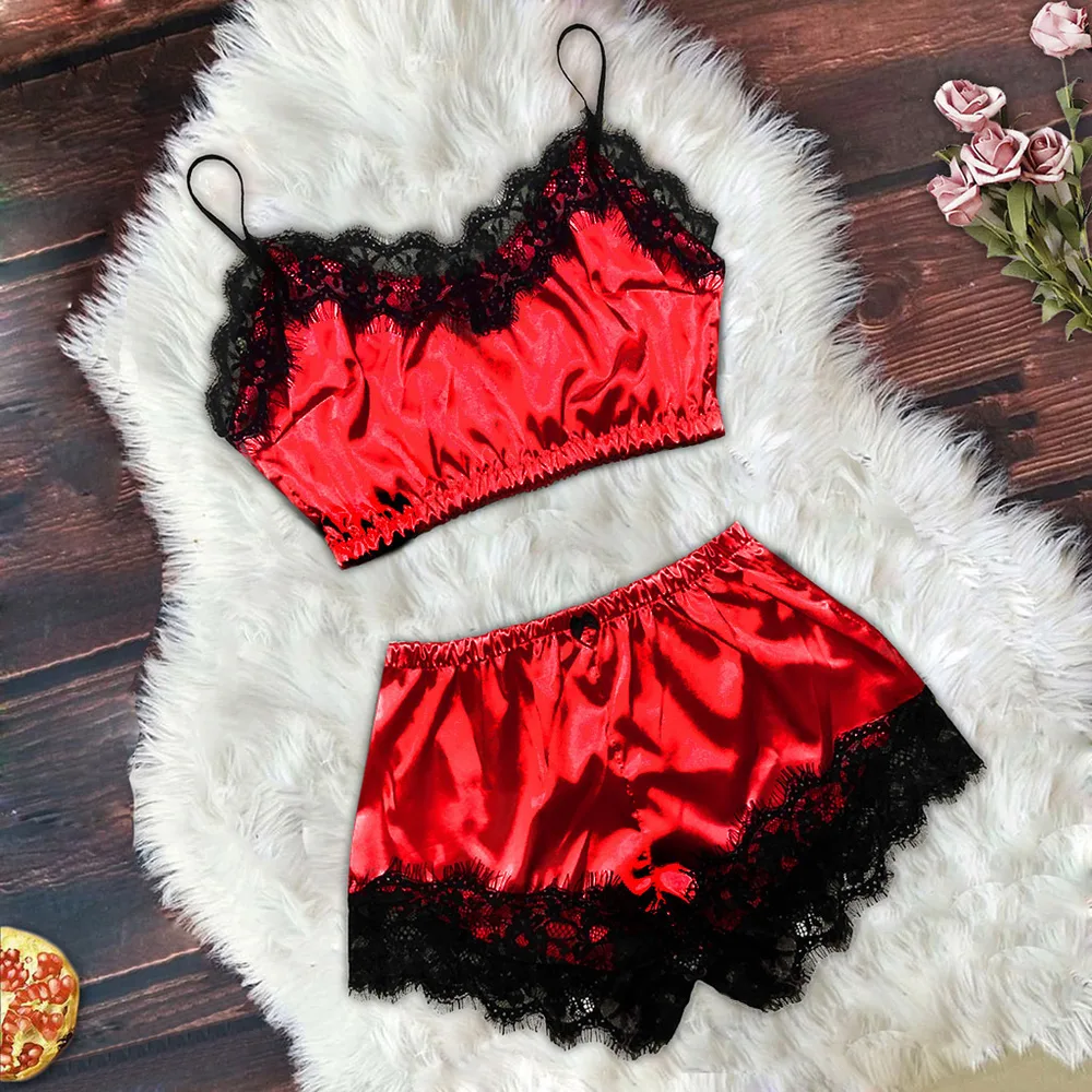 Comfortable Women's Homewear Suit Summer Ice Silk Pyjamas - Red