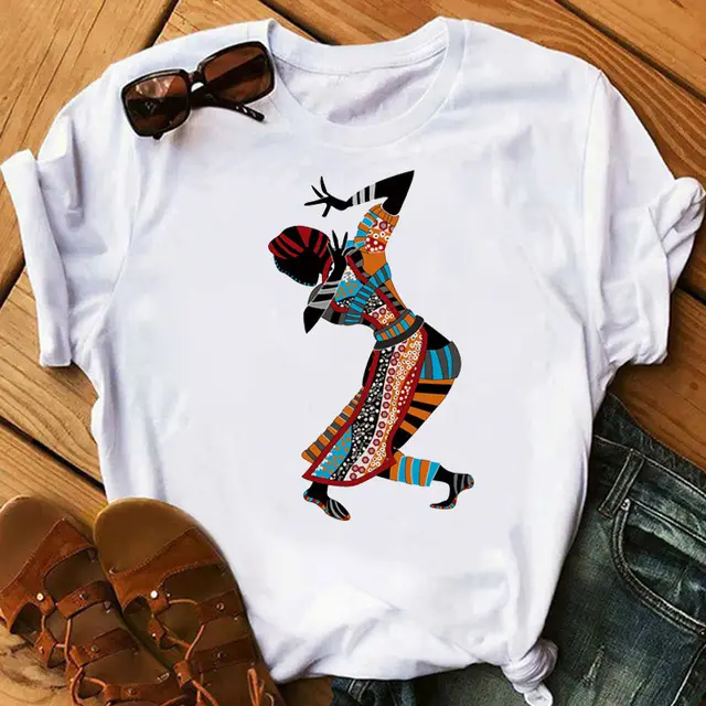 Vintage Print Hand painted Women's Printed Foreign Trade Cross border Women's Round Neck White Short sleeved T shirt A0271 3 - Shop at LoveMi