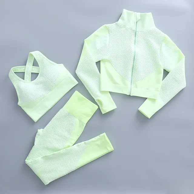 Running Fitness Sports Hip Lifting Zipper Sports Suit For Women Green Set - Shop at LoveMi
