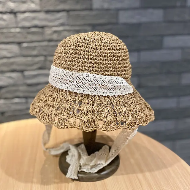 Women's Ruffled Foldable Hollow Sun Hat Khaki - Shop at LoveMi