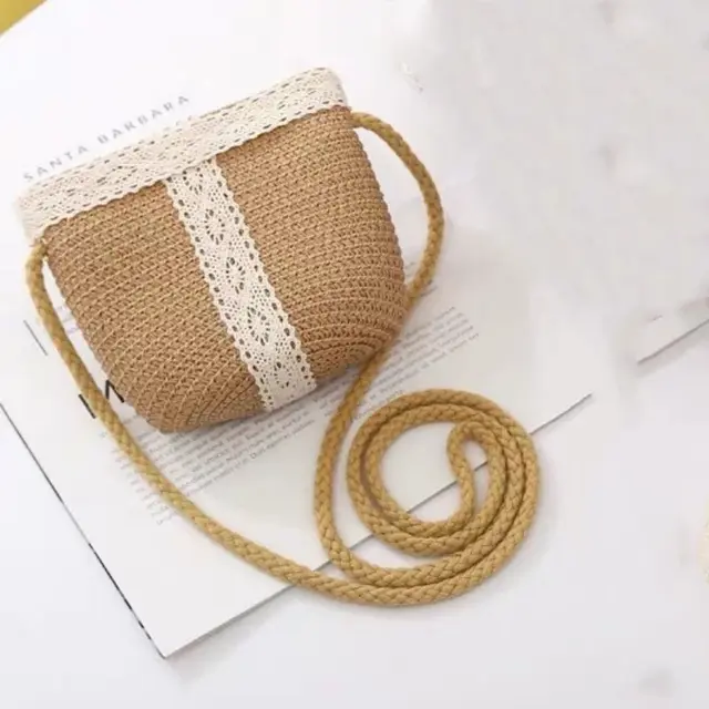 Summer Beach Sunshade Parent Child Big Brim Straw Hat Bag Set Khaki - Shop at LoveMi