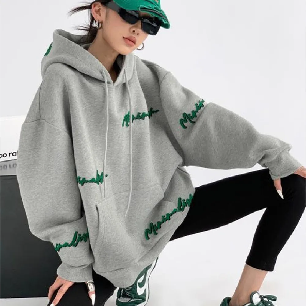 Hooded Spring Heavy Industry Ins Trendy Hooded Sweater Grey - Shop at LoveMi