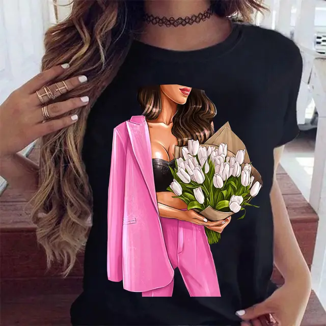 Sunflower Black Loose Short Sleeve T Shirt Wt02848H - Shop at LoveMi