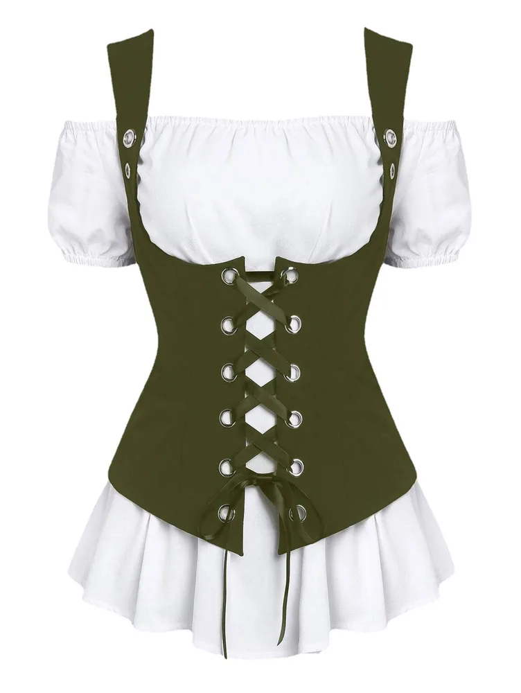 Women's Vest Lace-Up Vest 2-Piece T-Shirt - Army Green