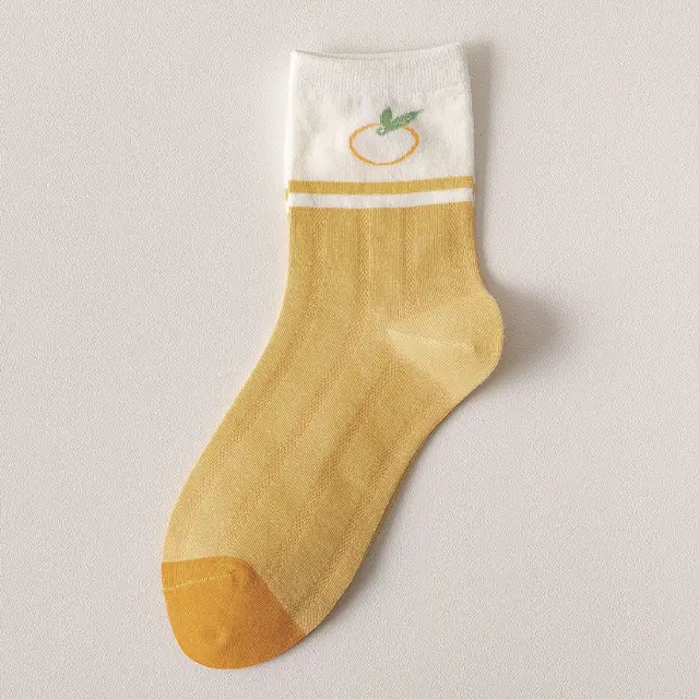 Women's Medium Tube Japanese Ins Fruit Street Cotton Socks Color Matching White Yellow - Shop at LoveMi