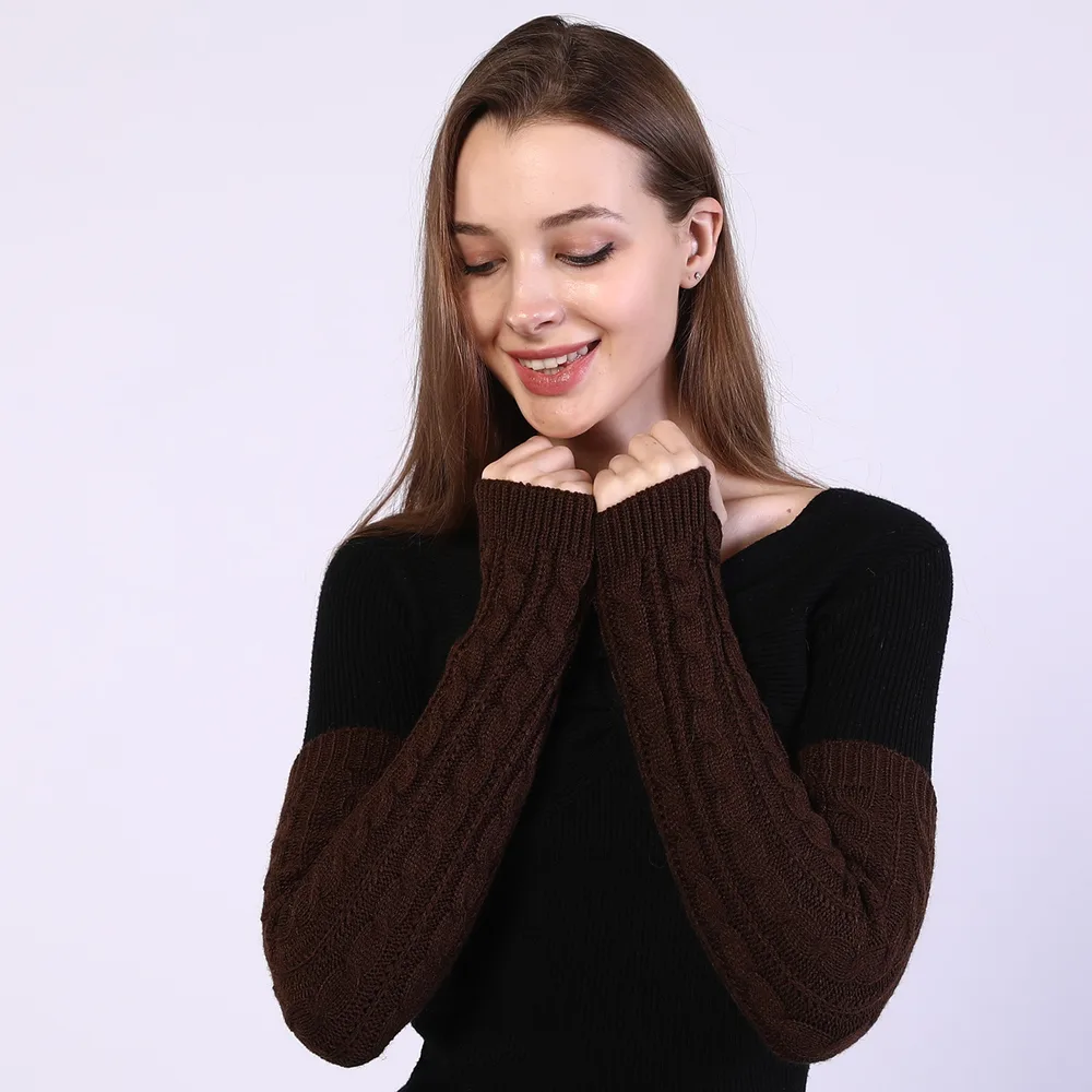 Twist Knit Warm Fingerless Sleeve Arm Cover - Coffee